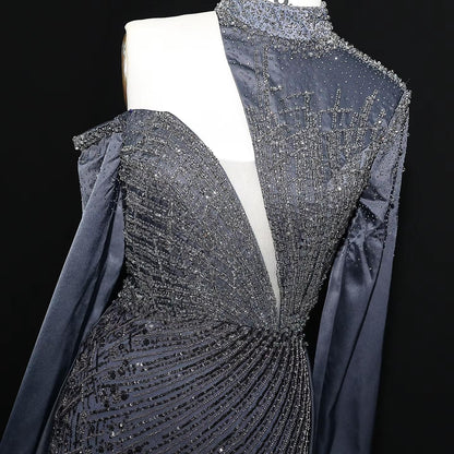 Wine Red One Shoulder Evening Dress with Overskirt SS019