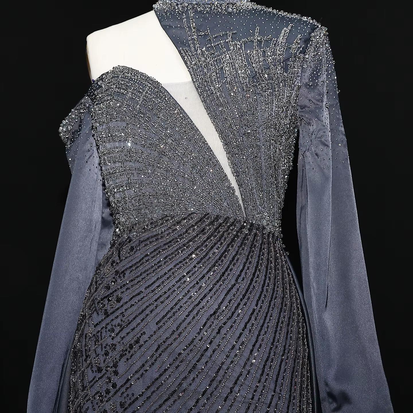 Wine Red One Shoulder Evening Dress with Overskirt SS019