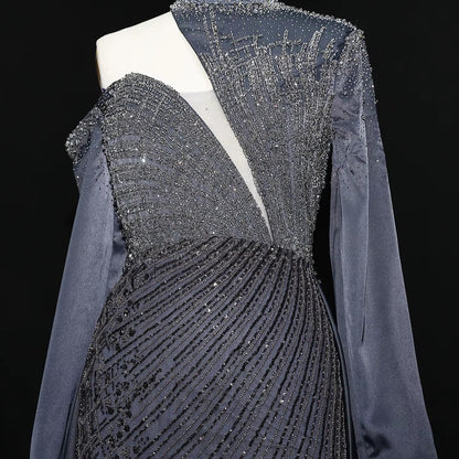 Wine Red One Shoulder Evening Dress with Overskirt SS019