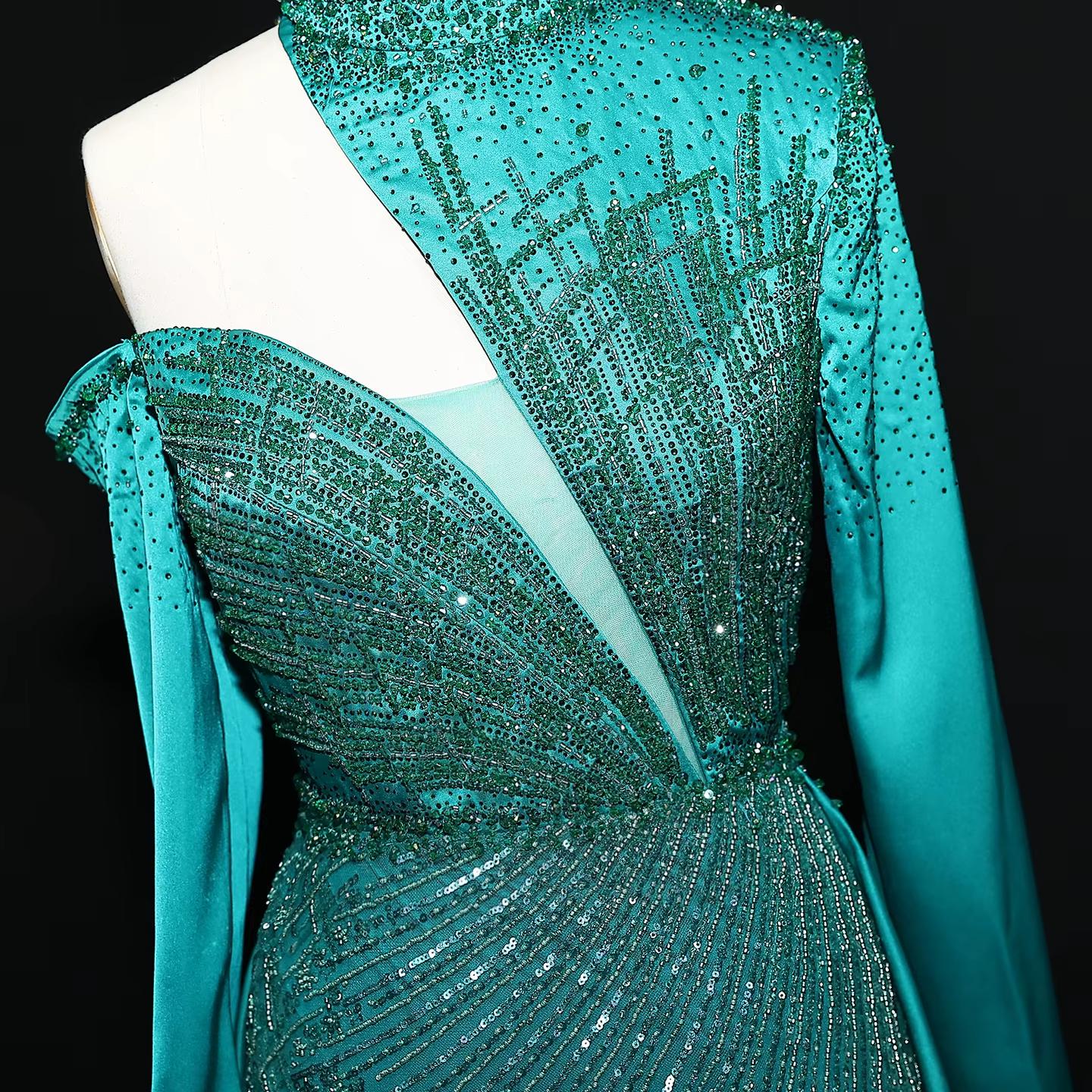 Wine Red One Shoulder Evening Dress with Overskirt SS019