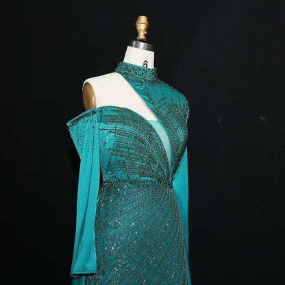 Wine Red One Shoulder Evening Dress with Overskirt SS019