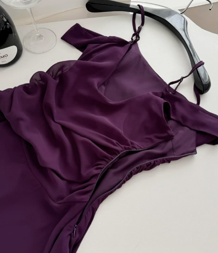 Cute A Line Straps Grape Purple Chiffon Short Homecoming Dress Cocktail Dress SH3053