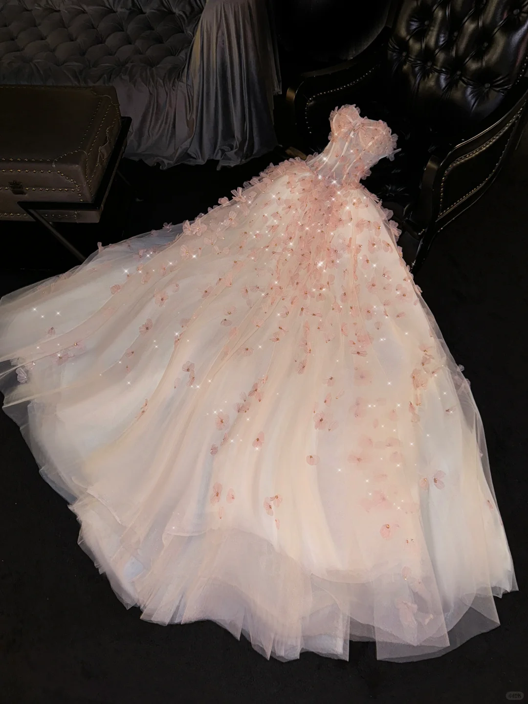 Romantic A Line Sweetheart Neck Floral Beaded Pink Tulle Prom Dress Evening Dress SH2978