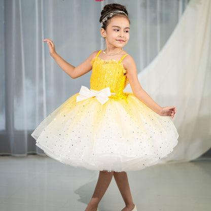 Twinkle Pink Flower Girl Dress with White Bow for Toddler Party D133