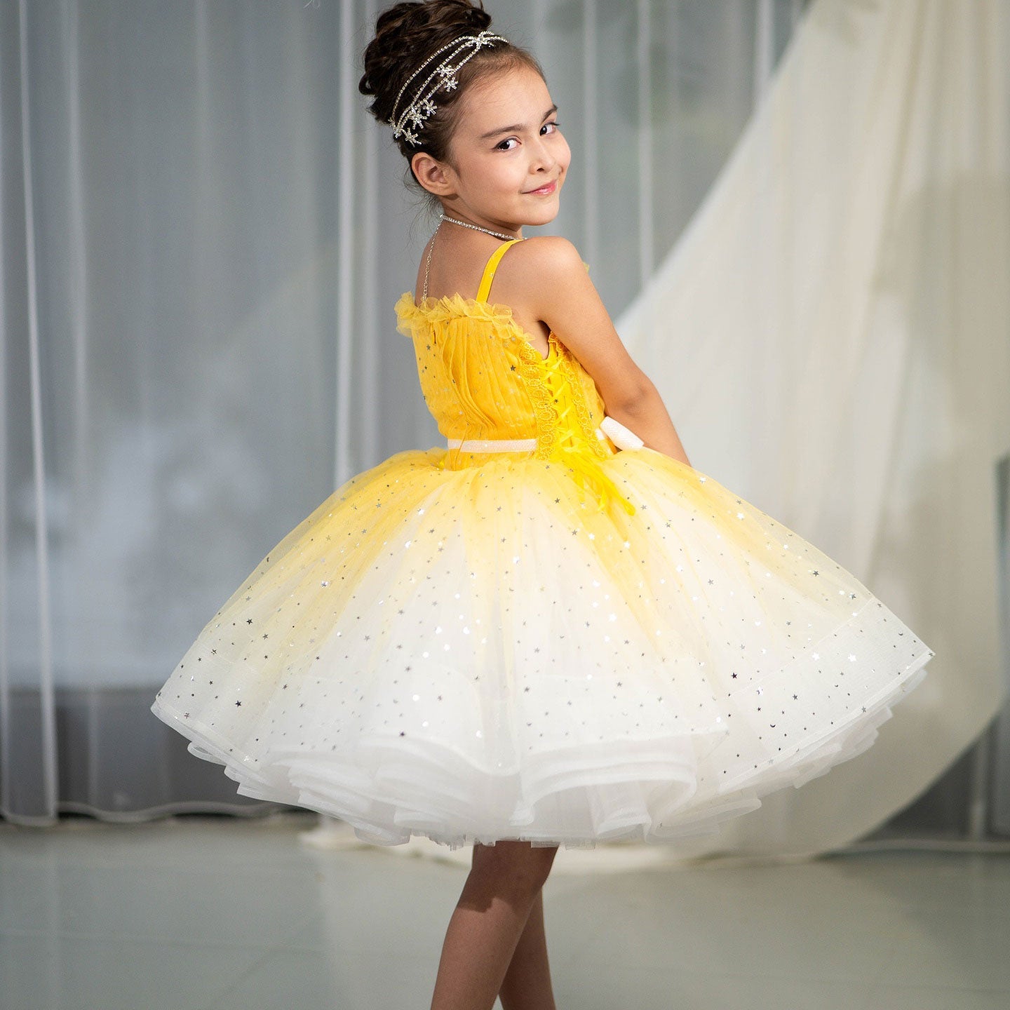 Twinkle Pink Flower Girl Dress with White Bow for Toddler Party D133