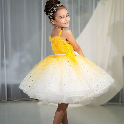 Twinkle Pink Flower Girl Dress with White Bow for Toddler Party D133