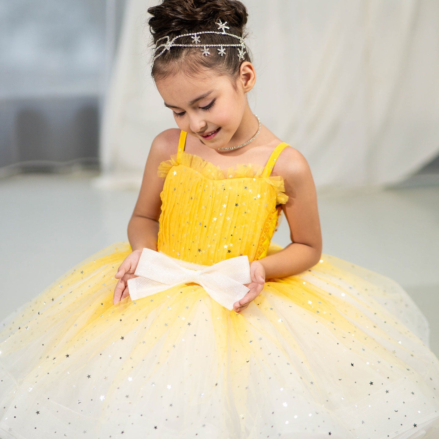 Twinkle Pink Flower Girl Dress with White Bow for Toddler Party D133