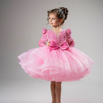 Fuchsia Lace and Sequin Flower Girl Dress for Wedding Birthday Party J570