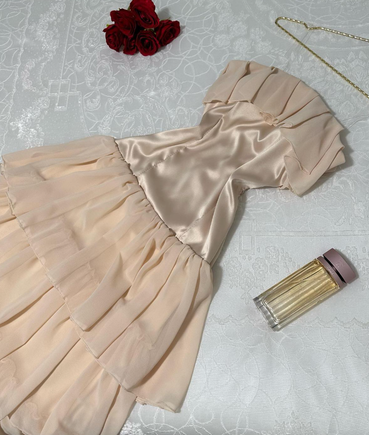 Cute A Line Strapless Tiered Beige Chiffon Satin Short Evening Dress Homecoming Dress SH2707