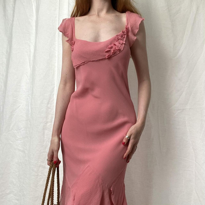 Vintage Sheath Straps Pink Chiffon Homecoming Dress Wedding Guest Dress SH4428