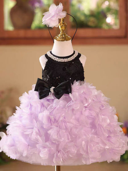 Pink Petal Sequin Flower Girl Dress for Wedding Party Photoshoot D108