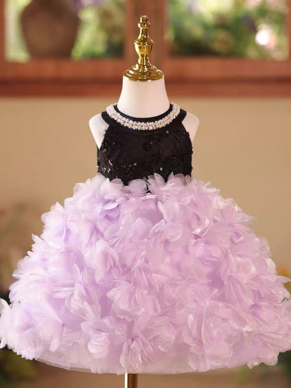 Pink Petal Sequin Flower Girl Dress for Wedding Party Photoshoot D108