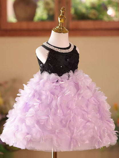 Pink Petal Sequin Flower Girl Dress for Wedding Party Photoshoot D108