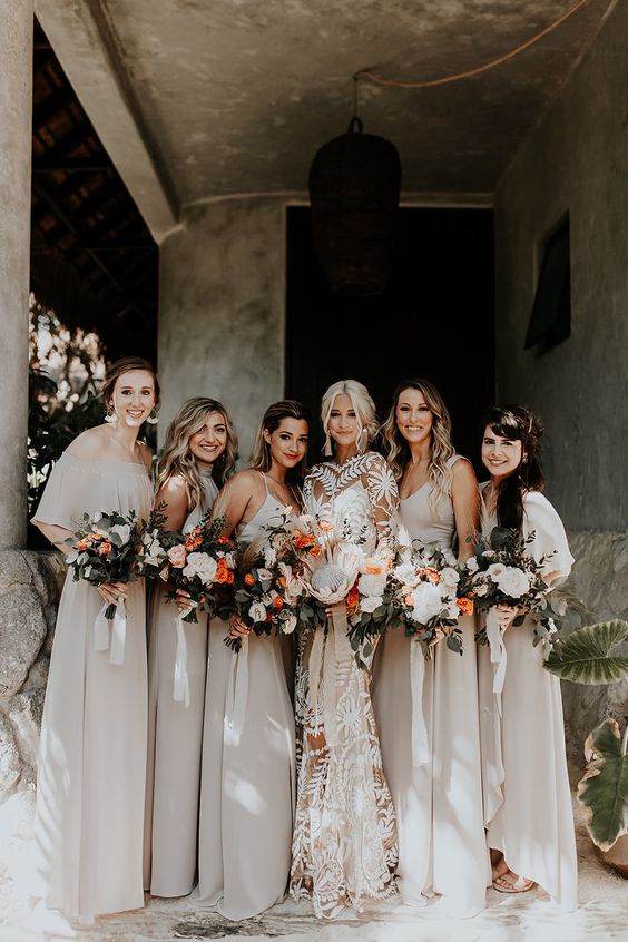 Long Sleeves Lace Boho Tulle Mermaid Wedding Dresses With Applique