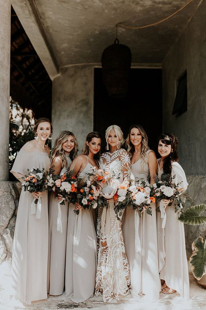 Long Sleeves Lace Boho Tulle Mermaid Wedding Dresses With Applique