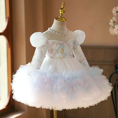 Floral Girl Princess Dress Knee Length for 1st Birthday J408