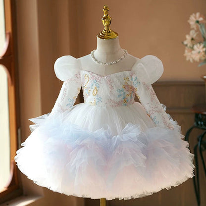 Floral Girl Princess Dress Knee Length for 1st Birthday J408