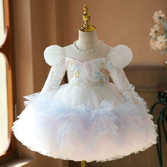 Floral Girl Princess Dress Knee Length for 1st Birthday J408