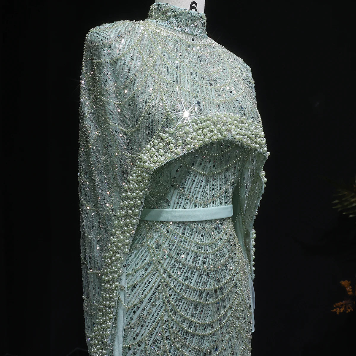 Nude Luxury Long Sleeves Muslim Evening Dresses with Cape SS369A