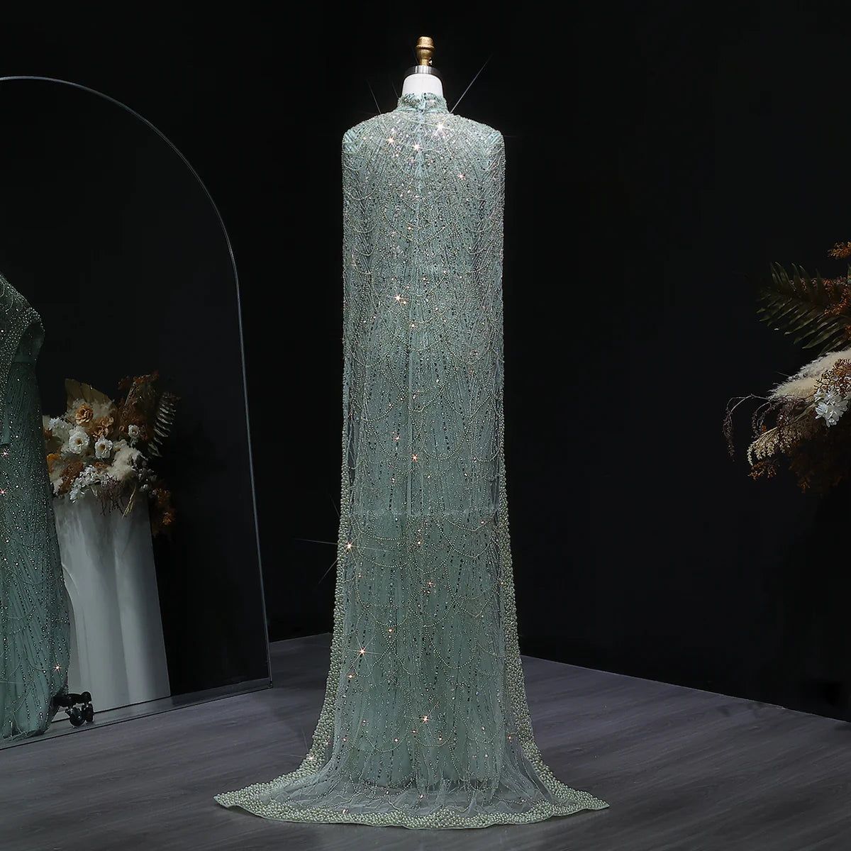 Nude Luxury Long Sleeves Muslim Evening Dresses with Cape SS369A