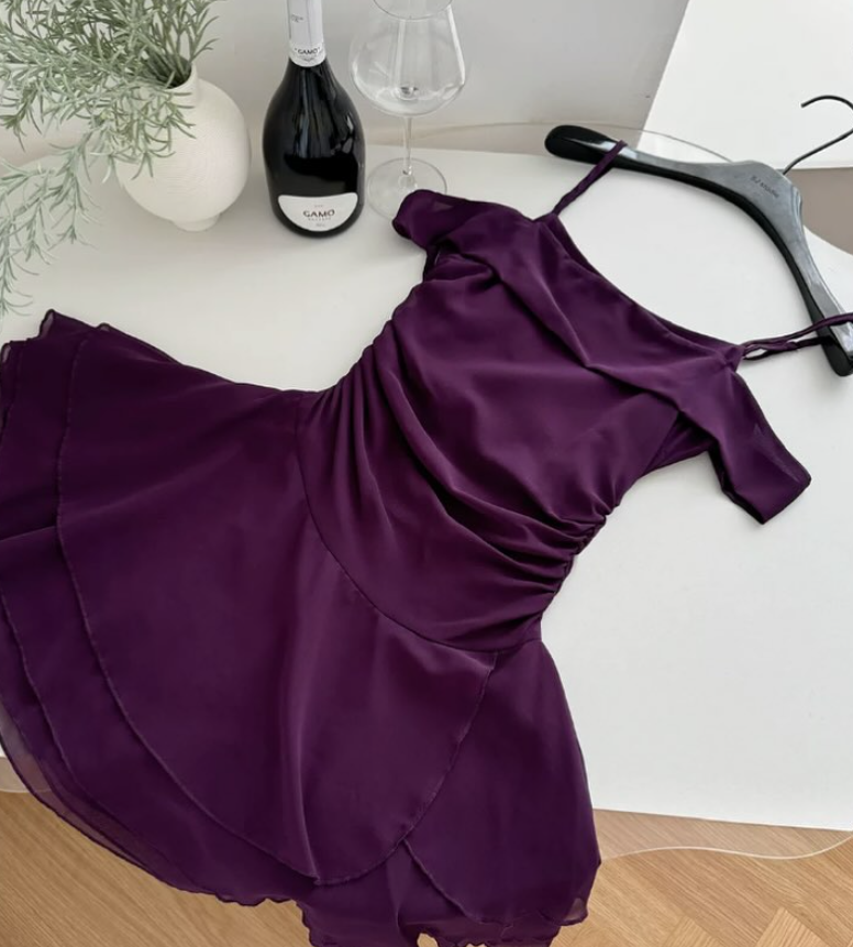 Cute A Line Straps Grape Purple Chiffon Short Homecoming Dress Cocktail Dress SH3053