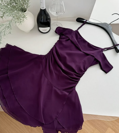 Cute A Line Straps Grape Purple Chiffon Short Homecoming Dress Cocktail Dress SH3053