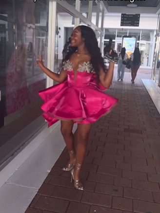 Gorgeous Hot Pink Satin Beaded Homecoming Dress Short Birthday Dress With Bow S488