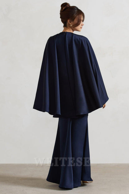 Dress Champagne Satin Plunge-Neck Maxi Dress With Cape Sleeves Bridesmaid Dress Deep V Neck Floor Length Prom Dress