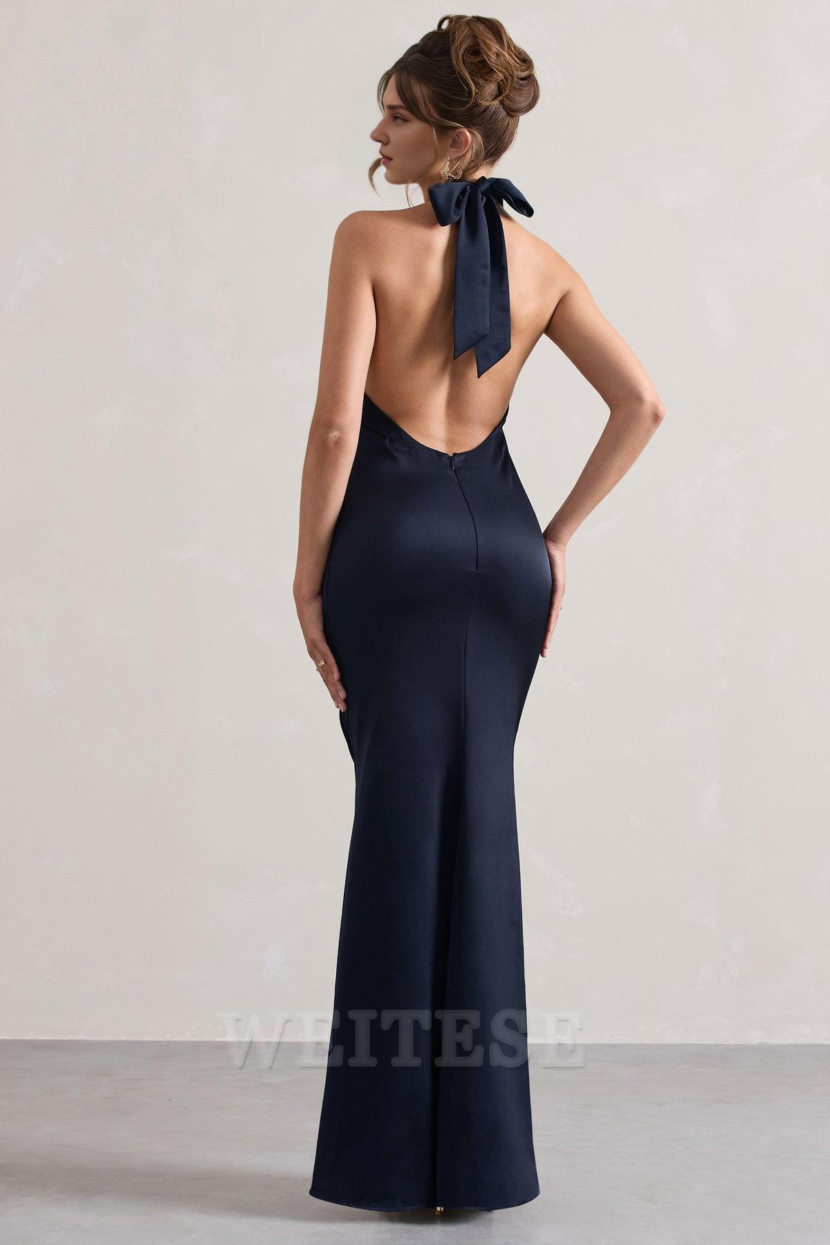 Dress Mint Green Satin Cross Over Halter-Neck Maxi Dress Prom Dress Low Backless Sleeveless Floor Length Bridesmaid Dress