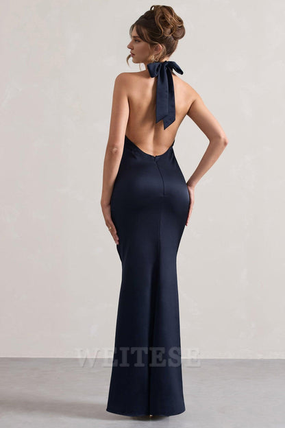 Dress Mint Green Satin Cross Over Halter-Neck Maxi Dress Prom Dress Low Backless Sleeveless Floor Length Bridesmaid Dress