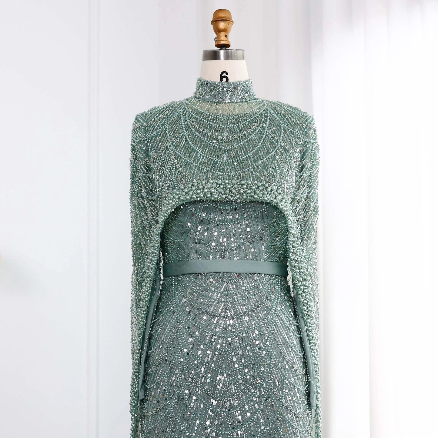 Nude Luxury Long Sleeves Muslim Evening Dresses with Cape SS369A