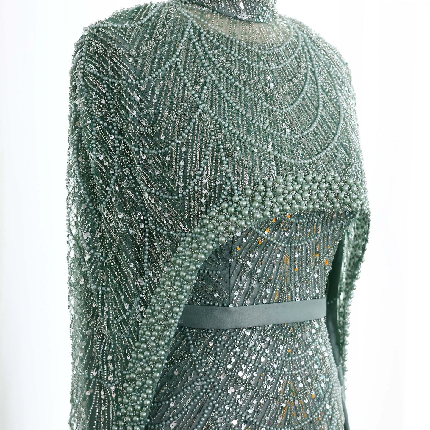 Nude Luxury Long Sleeves Muslim Evening Dresses with Cape SS369A