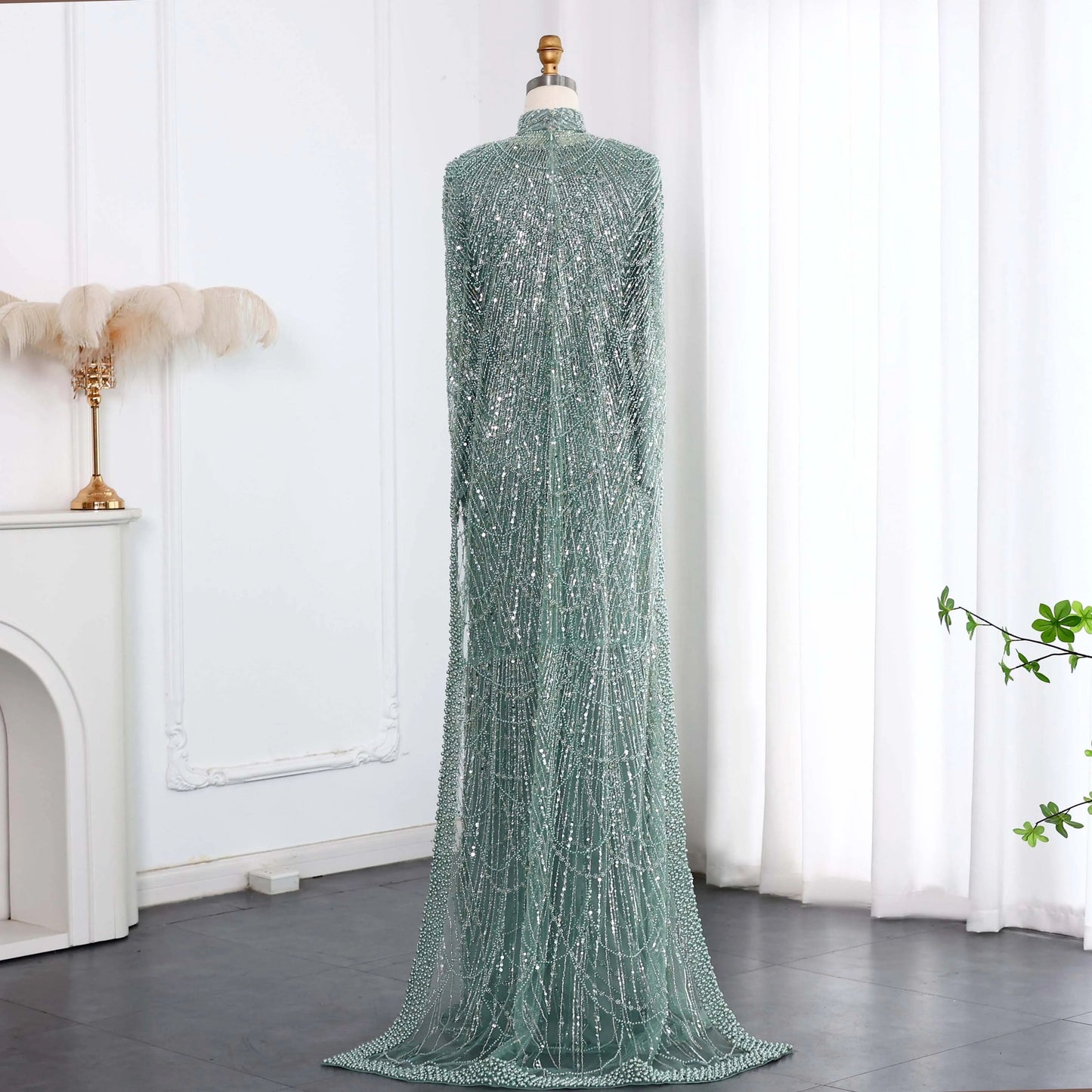 Nude Luxury Long Sleeves Muslim Evening Dresses with Cape SS369A