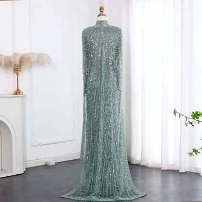 Nude Luxury Long Sleeves Muslim Evening Dresses with Cape SS369A