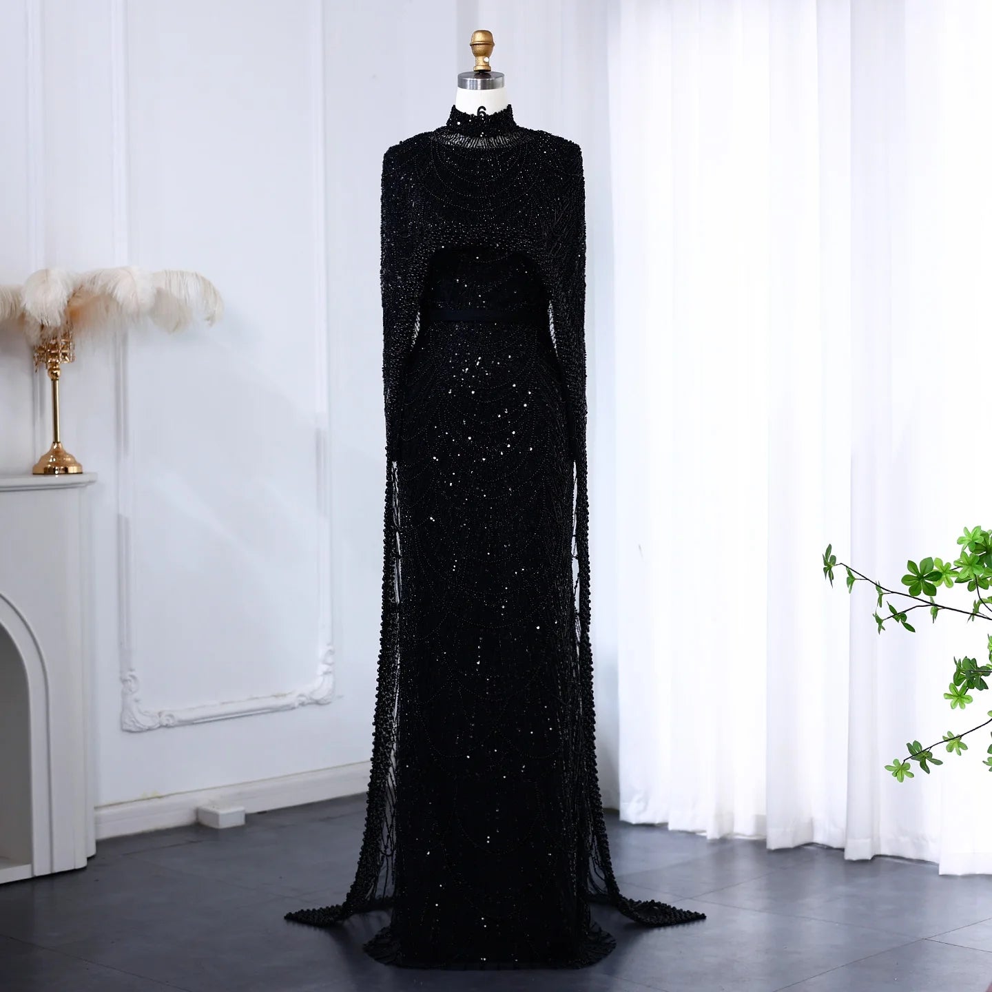 Nude Luxury Long Sleeves Muslim Evening Dresses with Cape SS369A