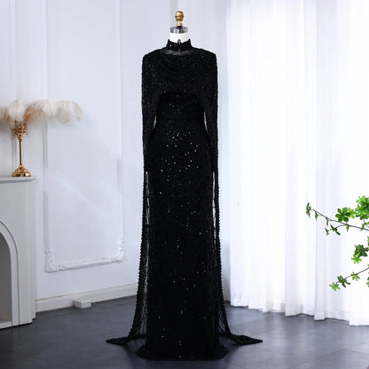 Nude Luxury Long Sleeves Muslim Evening Dresses with Cape SS369A