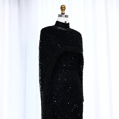 Nude Luxury Long Sleeves Muslim Evening Dresses with Cape SS369A