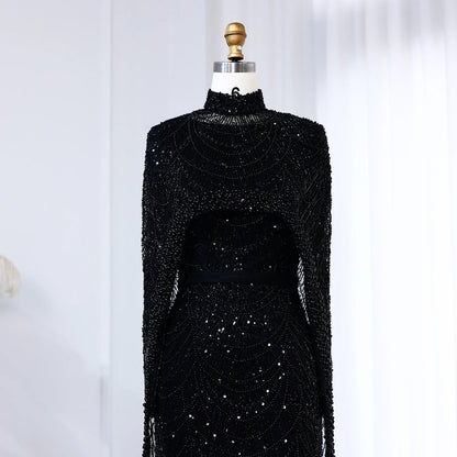 Nude Luxury Long Sleeves Muslim Evening Dresses with Cape SS369A