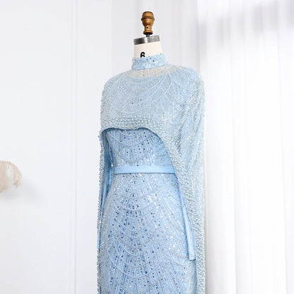 Nude Luxury Long Sleeves Muslim Evening Dresses with Cape SS369A