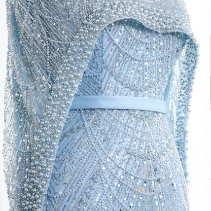 Nude Luxury Long Sleeves Muslim Evening Dresses with Cape SS369A