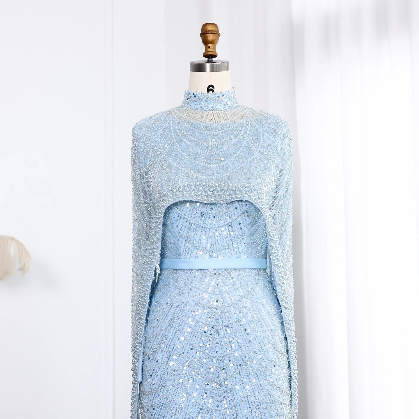 Nude Luxury Long Sleeves Muslim Evening Dresses with Cape SS369A