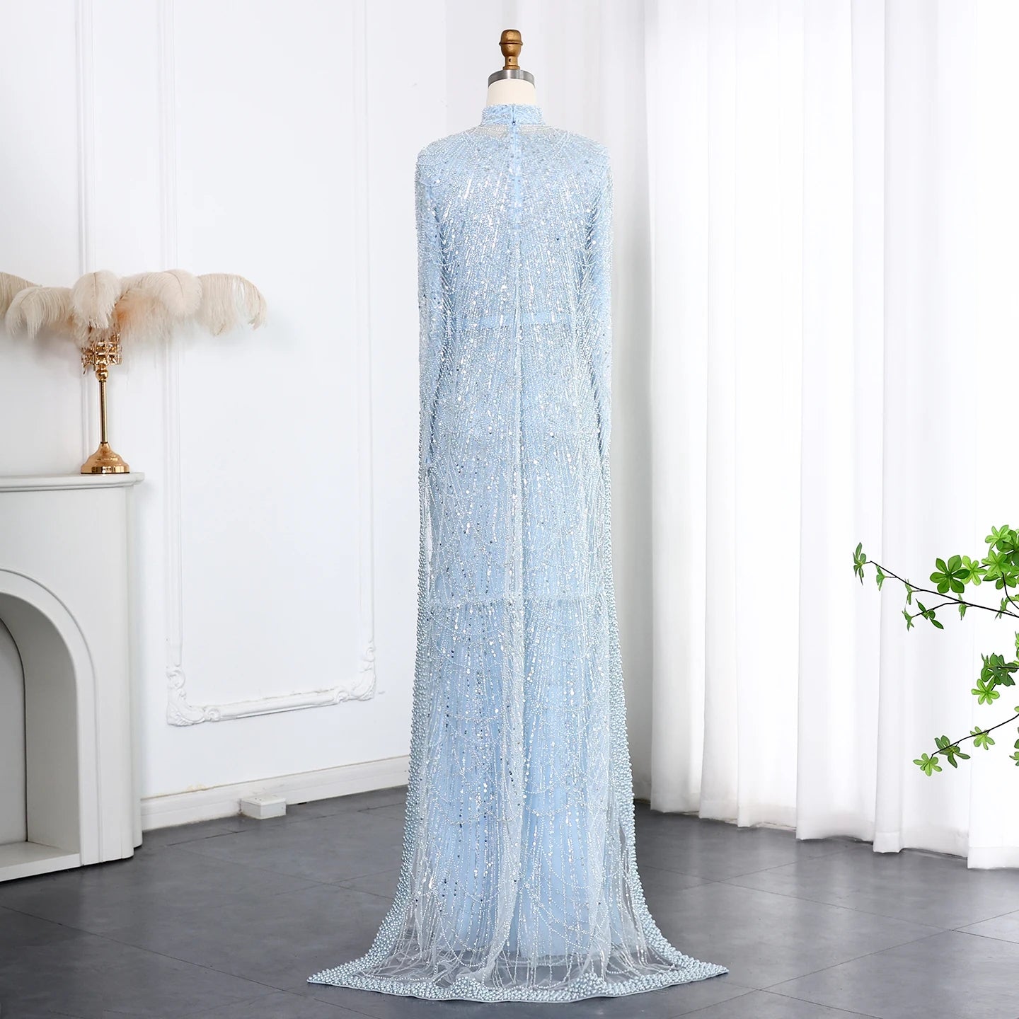 Nude Luxury Long Sleeves Muslim Evening Dresses with Cape SS369A