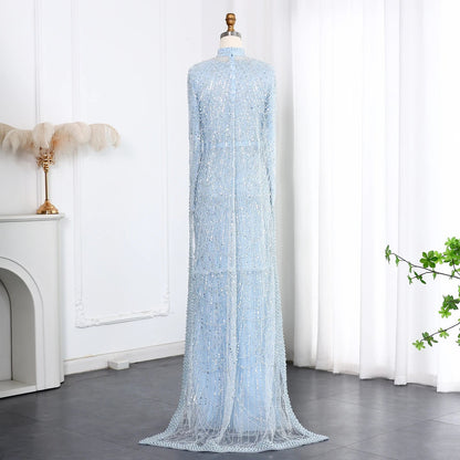 Nude Luxury Long Sleeves Muslim Evening Dresses with Cape SS369A