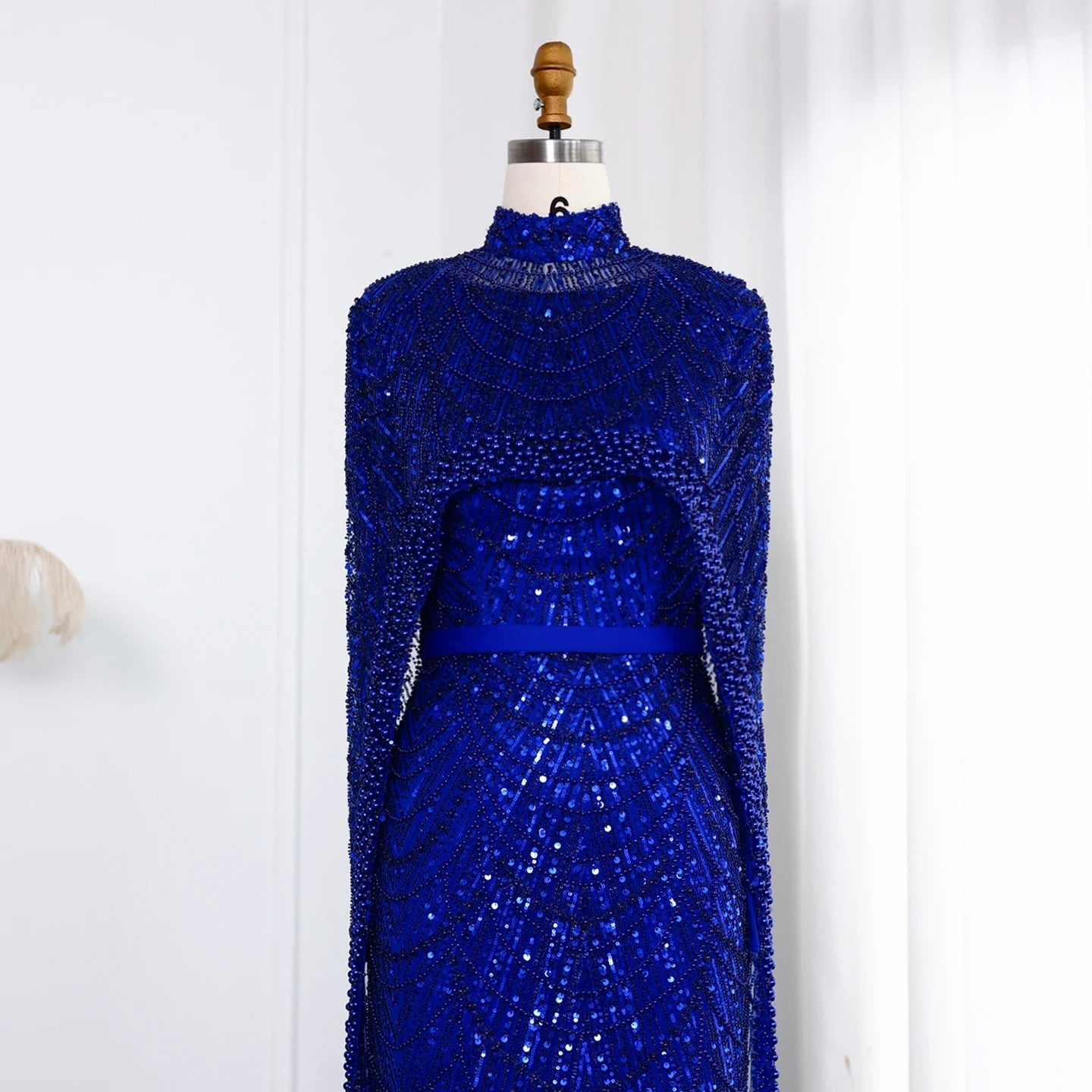 Nude Luxury Long Sleeves Muslim Evening Dresses with Cape SS369A