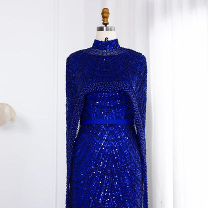 Nude Luxury Long Sleeves Muslim Evening Dresses with Cape SS369A