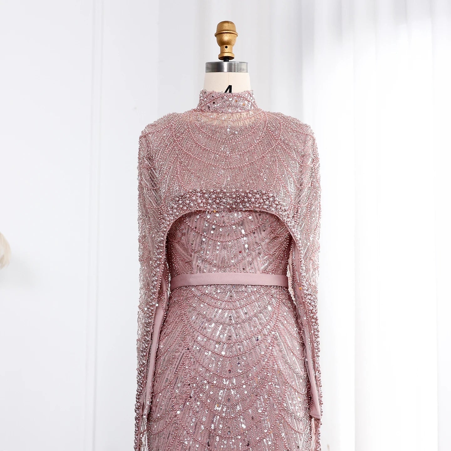 Nude Luxury Long Sleeves Muslim Evening Dresses with Cape SS369A