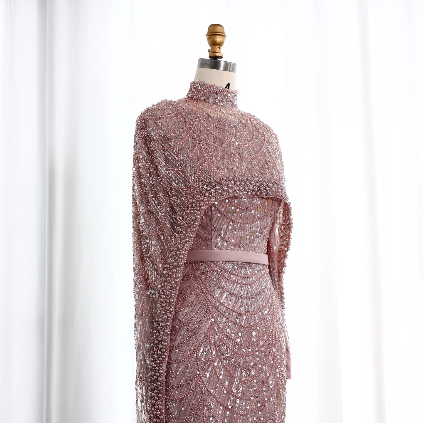 Nude Luxury Long Sleeves Muslim Evening Dresses with Cape SS369A