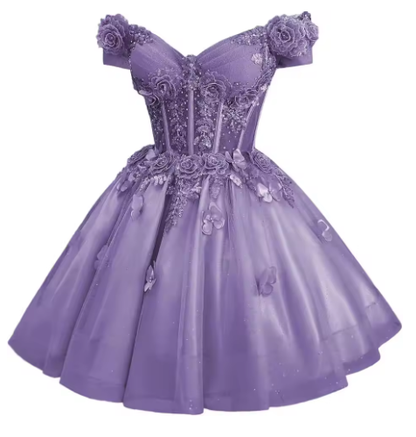 Pretty Off The Shoulder Tulle Appliques Homecoming Dress Pink Short Birthday Dress S681