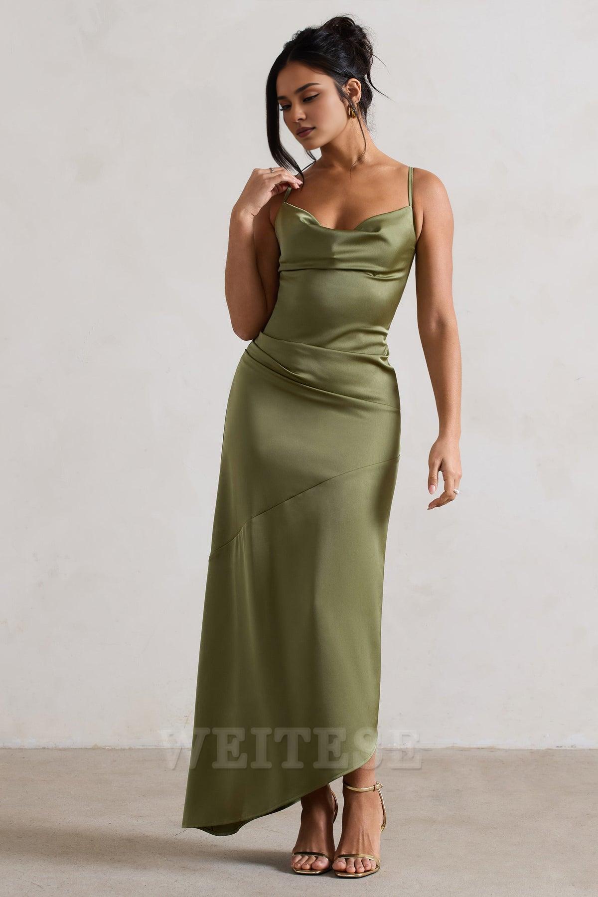 Dress Lemon Satin Cowl-Neck Asymmetric Maxi Dress Prom Dress Spaghetti Straps Sheath Sleeveless Bridesmaid Dress