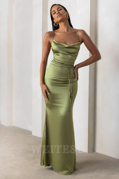 Navy Satin Cowl Neck Maxi Dress Prom Dress With Cross Back Detail Floor Length Bridesmaid Dress